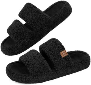 LongBay Slippers for Women Memory Foam Open House Shoes Fuzzy Black US7-8