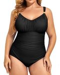 Aqua Eve Plus Size Swimsuit for Women Tummy Control One Piece Bathing Suit Vintage Swimwear, Black 01, 18 Plus