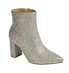 ABSOLEX Women Pointed Toe Rhinestone Block Medium Heel Ankle Booties, Champagne, 7