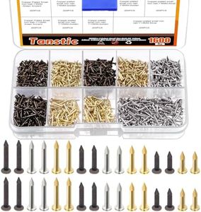 Tanstic 1600Pcs Small Tiny Nails Kit, 1x6mm, 1x8mm, 1x10mm Tiny Wooden Nails for Wooden DIY Decorative Pictures Mini Boxes Household Accessories (Gold/Bronze/Silver)