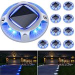 Solar Deck Lights 10 Packs, Solar Dock Lights Marine Waterproof, Solar Lights Outdoor Warning Step Lights for Sidewalk, Stairs, Driveway, Courtyard, Driveway, Cold White and Blue