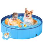 Foldable Dog Pool, YSJILIDE Portable PVC Dog Pet Swimming Pool, Collapsible Plastic Dog Bath for for Large Medium Small Dogs & Kids (L-47"x 12" Blue)