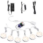 AIBOO Linkable Under Cabinet LED Lighting 12V Dimmable Puck Lights with Wireless RF Remote Control, Hardwired & Wall Plug in for Kitchen Acent Lighting (6 Lights Warm White)