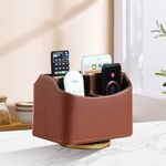 Enhabit 2-Section Remote Holder Stand For Home | TV, AC Remote Holder For Living Room | 360° Rotation Movement | 5 Storage Compartments | PU Leather Material | Table Desk Organizer For Office - Brown