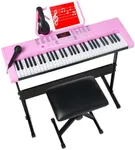 Best Choice Products 61-Key Electronic Keyboard Piano Portable Electric Keyboard Complete Beginner Set w/LED Screen, Stand, Bench, Headphones - Pink