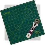 The Quilted Bear 360° Rotating & Lockable Self Healing Cutting Mat 12" x 12" with 45mm Rotary Cutter - Green: Your Ultimate Crafting Companion for Precision and Convenience.