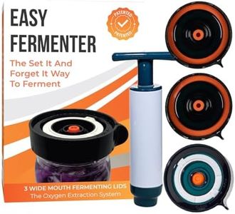 Easy Fermenter Fermentation Kit, Includes 3 Fermenting Lids for Wide Mouth Mason Jars & Oxygen Extractor Pump, Mason Jar Airlock Lid For Fermenting Kimchi, Pickle, & Sauerkraut