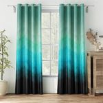 Casableu Kudo 2 Piece Polyester Eyelets (Steel) Blackout Curtains with Tie Back, Bedroom Living Room (Kudo Teal, 7 Ft x 4.2 Ft)