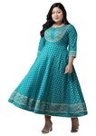 Yash Gallery Women's Plus Size Cotton Blend Floral Printed Anarkali Diwali Kurta for Women (1323YKTEAL_Blue_XXXXX-Large)