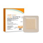 Bordered Silver Silicone Ag Sterile Absorbent Antibacterial Dressing, 4"x 4" (2.5"x 2.5" Pad), 5 dressings/Box, MedHeal by MedvanceTM