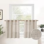 YoungsTex Short Curtains 36 inches Long for Small Window 2 Panels, Linen Curtain Grommet Light Filtering Privacy Thick Semi Sheer for Basement Kitchen Cafe, Natural, 52 Wide