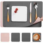 Myir JUN Leather Table Mats and Coasters, Dual-Sided Leather Placemats and Coasters Waterproof Placemats Set of 4 Place Mats Non-Slip Washable Table Mats (Gray Pink, Set of 4)