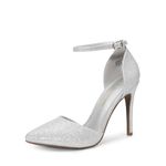 DREAM PAIRS Women's Pointed Toe Ankle Strap High Heels Pumps Dress Court Shoes Oppointed-Lacey Silver Glitter Size 7 UK / 9 US