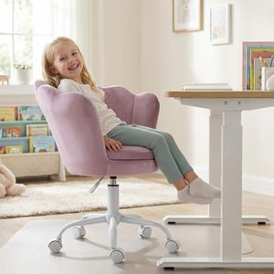 Purple Kids Desk Chair, Cute Velvet Adjustable Children Desk Chair Rolling Study Armchair Upholstered Computer Chair Shell Back 360° Swivel Vanity Chair for Teen Boys Girls Bedroom Study