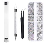 Kungfu Mall 4 Sizes AB Nail Crystals Clear Rhinestones and Art Rhinestones with Pick Up Tweezer and Rhinestone Picker Dotting Pen, Nail Art Tools for Crafts Nail and Face…