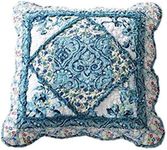 Tache Cotton Patchwork Farmhouse Antique White Blue Floral Scalloped Petal Dance 26x26 Euro Sham 1 Piece