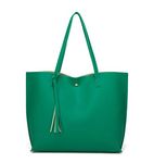 Dreubea Women's Soft Faux Leather Tote Shoulder Bag from, Big Capacity Tassel Handbag, Green, One Size