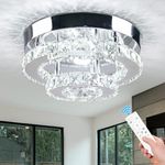 Cainjiazh Dimmable Crystal Chandelier Crystal Ceiling Light Modern Double Round Crystal Chandeliers Flush Mount Ceiling Light Lamp Fixture for Dining Room Living Room Bedroom Hallway Remote Control