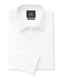 Savile Row Men's Formal Dress Shirt - Long Sleeve Classic Fit Plain Poplin, White, 15.5 inch Collar Single Cuff Standard