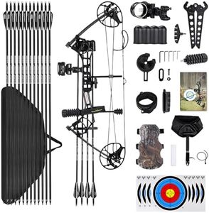 Lightweight Compound Bow Package Fully Adjustable for Youth & Kids，22.5"-30" Draw Length,10-50 Lbs Draw Weight,Hunting Bow Archery Set Right Handed，Limbs Made in USA