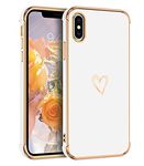 GUAGUA Case for iPhone Xs/X, iPhone Xs/X Cases Cute Heart Pattern Soft TPU Plating Cover for Women Girls with Camera Protection & 4 Corners Shockproof Protective Phone Case for iPhone Xs/X 5.8" White