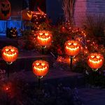 JOYIN 3 Pcs Halloween Outdoor Decorations Pumpkin Pathway Lights Jack-O-Lantern, Light-up Halloween Waterproof Path Maker Stakes for Graveyard Decoration Party Porch Yard Lawn Garden Decor