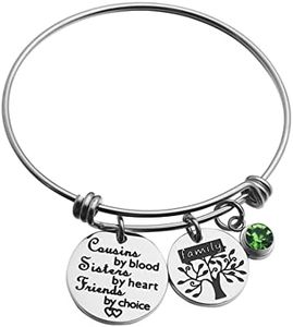 Ankiyabe Cousins Gifts Cousins By Blood Sisters By Heart Friends By Choice Expandable Bangle Bracelet with Birthstone and Family Tree Charm, Small, Stainless Steel, no gemstone