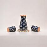 veda essentials. Handcrafted Pure Copper Bedside Bottle with 2 Glasses | Bedside Water Jar with Lid, 1000ml and Glasses, 220ml each - (Blue)