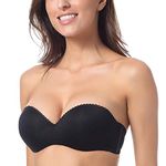 DOBREVA Women's Strapless Push Up Bra Padded Underwire Boost Cups Multiway Bandeau Bra Black 38B