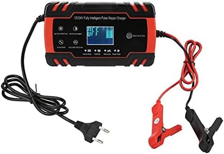 Cargador de batería de Coche, 12V / 24V 2-150Ah Cargador de batería Reparación Carga automática Inteligente para Motocicleta de Coche 110V-240V(Estándar Europeo)