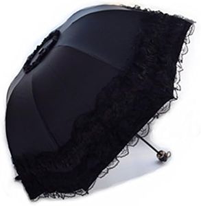 Maibar Sun Umbrella UV Parasol Lace Folding Umbrellas Parasols Waterproof 8 Ribs for Lady Women Umbrella in Summer (Z-Black)
