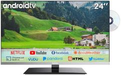 SYLVOX FHD 24 inch Smart RV TV with DVD Player Built in and Satellite Decoder, Frameless Design, Support WiFi Bluetooth, HDMI USB, Smart Android 12V TV for Caravan, RV, Motorhomes, Home