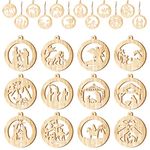 36 Pcs Nativity Scene Ornaments, Christmas Wooden Hanging Ornament The Birth of Jesus Nativity Christmas Ornament Christian Religious Christmas Decoration for Xmas Tree Indoor Outdoor