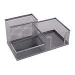 LEVIATAN D.RECT Desk Organiser with Pen Holder and Memo Holder Metal Mesh 205 x 103 x 98 mm Silver