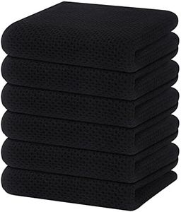 Homaxy 100% Cotton Waffle Weave Kitchen Dish Towels, Ultra Soft Absorbent Quick Drying Cleaning Towel, 13 x 28 Inches, 6-Pack, Black