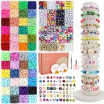 10818Pcs+ Clay Beads Bracelet Making Kit, 3 boxes 48 colours Polymer Flat Clay Beads Friendship Bracelet Making Kit, Letter Beads and charms, Clay beads Jewellery Making Kit Girls' DIY Craft Gift