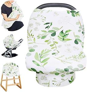 Nursing Cover for Breastfeeding, Multi- use CarSeat Cover Girls Boys, Infant Stroller Cover, Green Leaf, Stretchy Soft Breathable