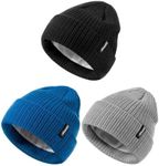 ZUPPAD Baby Beanie Hat 3 Packs Toddler Girls Boys, Baby Hats Winter Warm Knitted Thermal with Fleece Lining, Kids Winter Hat Cold Weather（Royal Blue & Black & Light Grey）