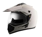 Vega Off Road ISI Certified Gloss Finish Full Face Dual Visor with Peak Helmet for Men and Women Outer Clear Visor and Inner Smoke Sun Visor(White, Size:M)