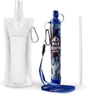 Wild North Goods - Personal Water Filter Straw - Portable Water Purification for Hiking, Camping, Travel, Outdoors & Emergency Use - Includes Bottle, Straw & Carabiners