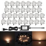 30pcs QACA Recessed LED Deck Lighting Kits 12V Low Voltage Φ30mm Waterproof IP 67,LED In Ground Lighting for Steps,Stair,Patio,Floor,Pool Deck,Kitchen,Outdoor LED Landscape Lighting(Warm White)