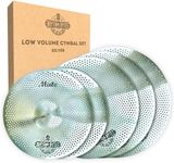 Rhythm Bytes Low Volume Cymbal Pack | 5-pcs Quiet Cymbal Set | Silent Practice for Drums – 14" Hi-Hats, 16" Crash, 18" Crash, 20" Ride | Perfect for Practice & Rehearsals, Chrome
