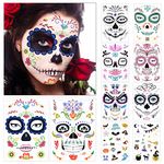 10 Sheets Halloween Face Temporary Tattoos, Day of the Dead Sugar Skull Skeleton Face Tattoos for Women Men Adult Kids