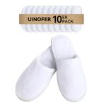 UINOFER Spa Slippers, Disposable Hotel Cotton Velvet Closed Toe Slippers for Home, Bedroom, Bathroom, Indoor, Hotel or Commercial Use (10 Pack Combo White)