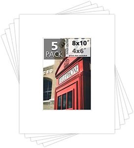 MBC Mat Board Center, Pack of 5, 8x10 for 4x6 White Photo Picture Mats - Acid Free, 4-ply Thickness, White Core - for Pictures, Photos, Framing