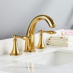 SaniteModar Polished Gold Bathroom Sink Faucet, Brass Bathroom Faucet, Gold Widespread Bathroom Faucet for Sink 3 Hole, 2 Handles Faucet with Water Supply Lines