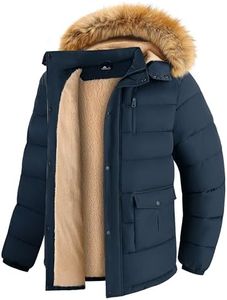 GEEK LIGHTING Fleece Jacket Men Full Zip Men's Heavy Winter Coat Thermal Mens Jacket with Fur Hood Cold Weather Jackets for Men Navy Blue Meduim