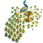 RONTENO Metal 3D Peacock Big Size Analog Wall Clock For Home (Gold Blue, 32 Inches X 24 Inches) - Birds Theme