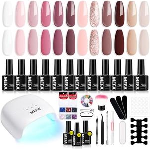 MEFA 34 Pcs Gel Nail Kit with 48W UV Lamp, 12 Colors Pink Nude Brown Gel Nail Polish Kit with Matte Glossy Gel Top Base Coat Manicure Tools Nail Art Decorations DIY Salon Home