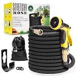 Expandable Garden Hose 100ft | Superior Lightweight Garden Hose | Never Kink Garden Hose 100 ft | Black Leak Proof Retractable Hose 100 ft | Solid 3/4" Brass Connectors | 10 Function Hose Sprayer